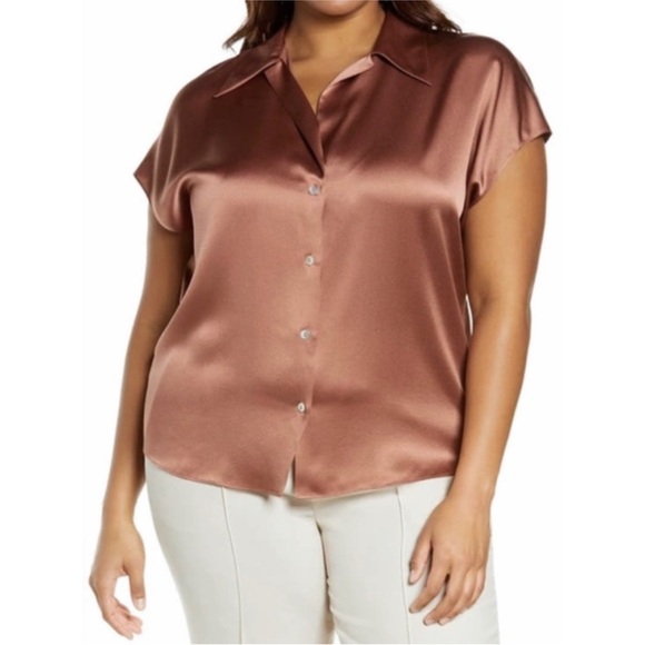 Vince 100% silk V-neck cap sleeve button up - Picture 1 of 8